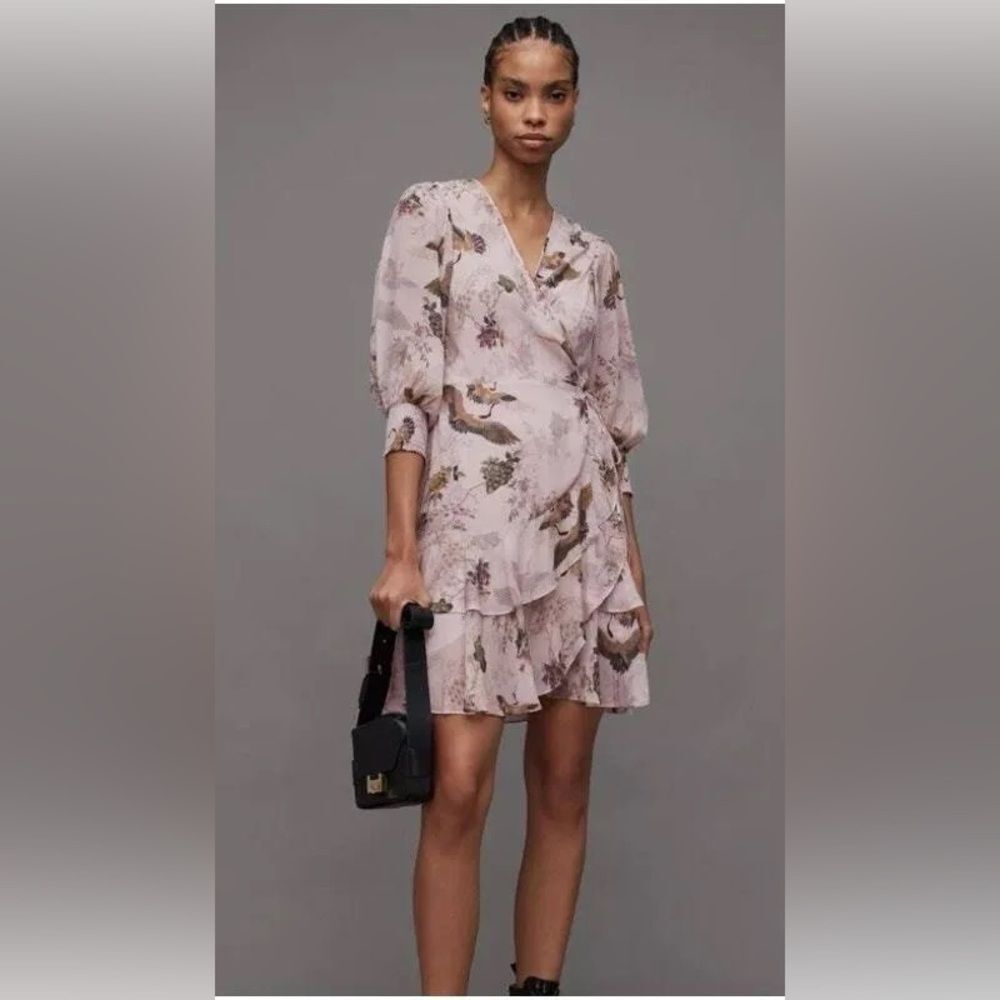 AllSaints Womens Estimated US Size M Peggy Wrap Mini Dress Pink